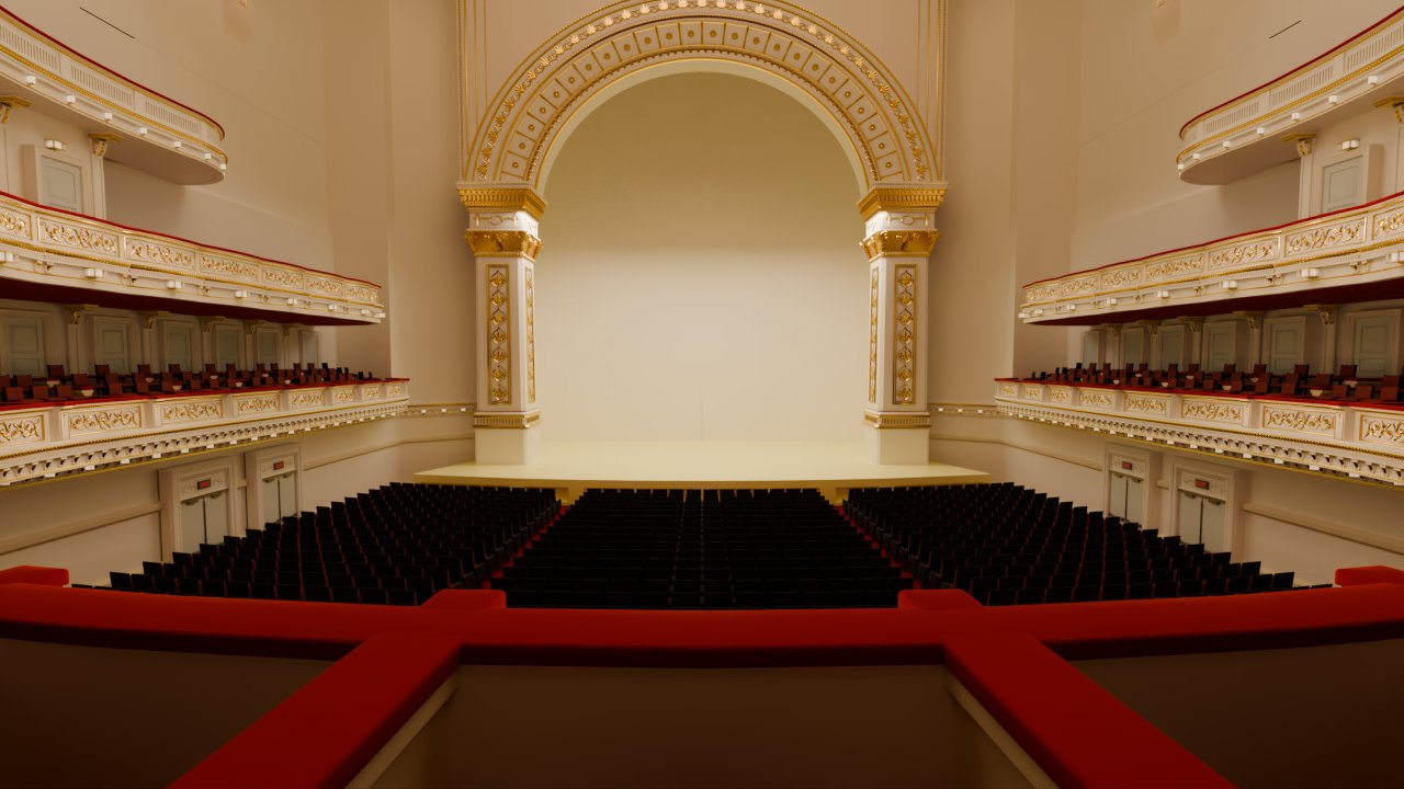 Render from a center box looking at the stage