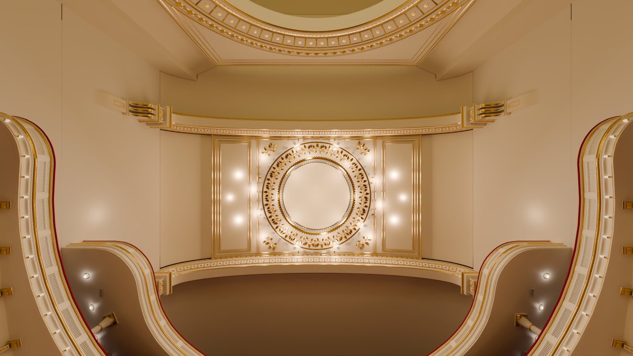 Render of the ornate ceiling panel above the tiers