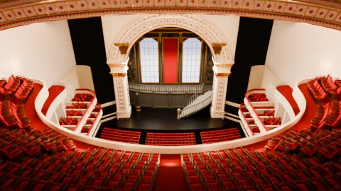 Early render of the horseshoe tiers with red seats