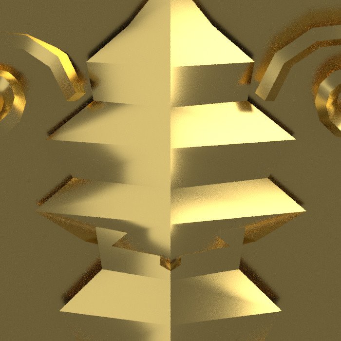 Close-up of a gold leaf shape that looks like a fir tree