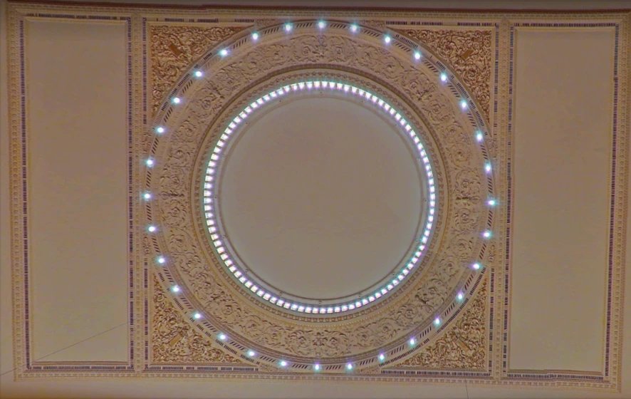 Reference photo of the ornate ceiling panel with a ring of lights