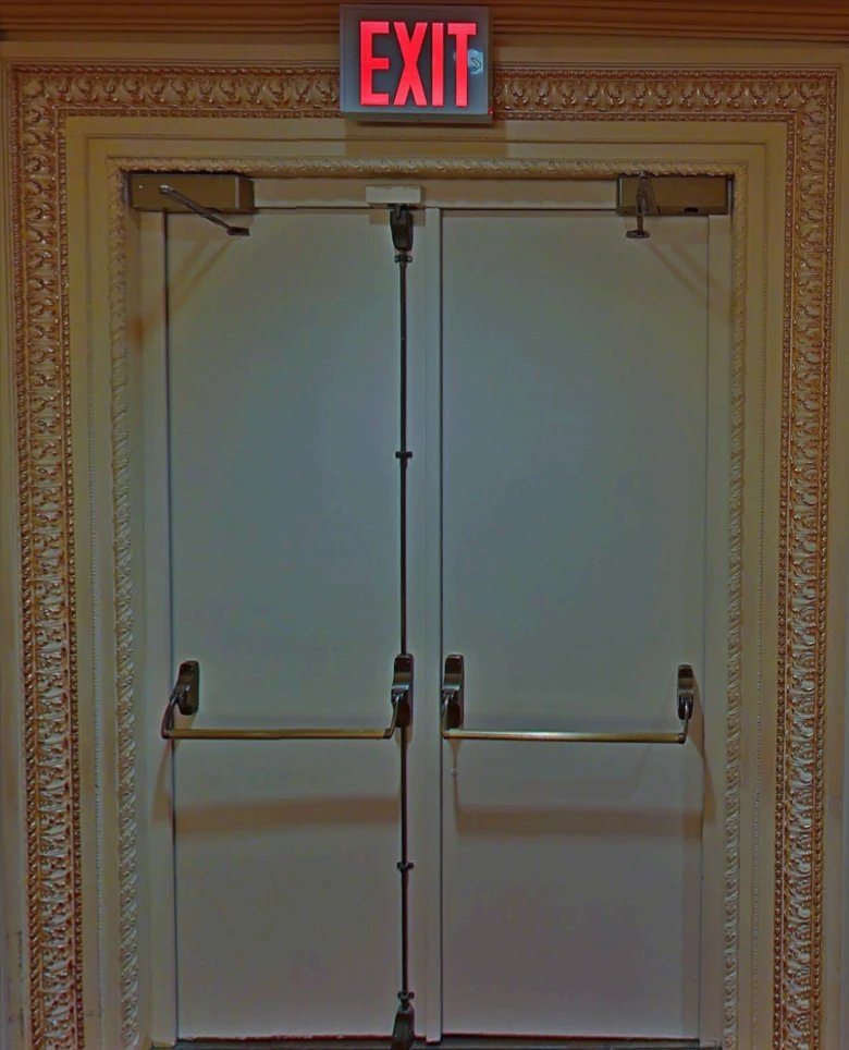 Reference photo of a double exit door with an EXIT sign