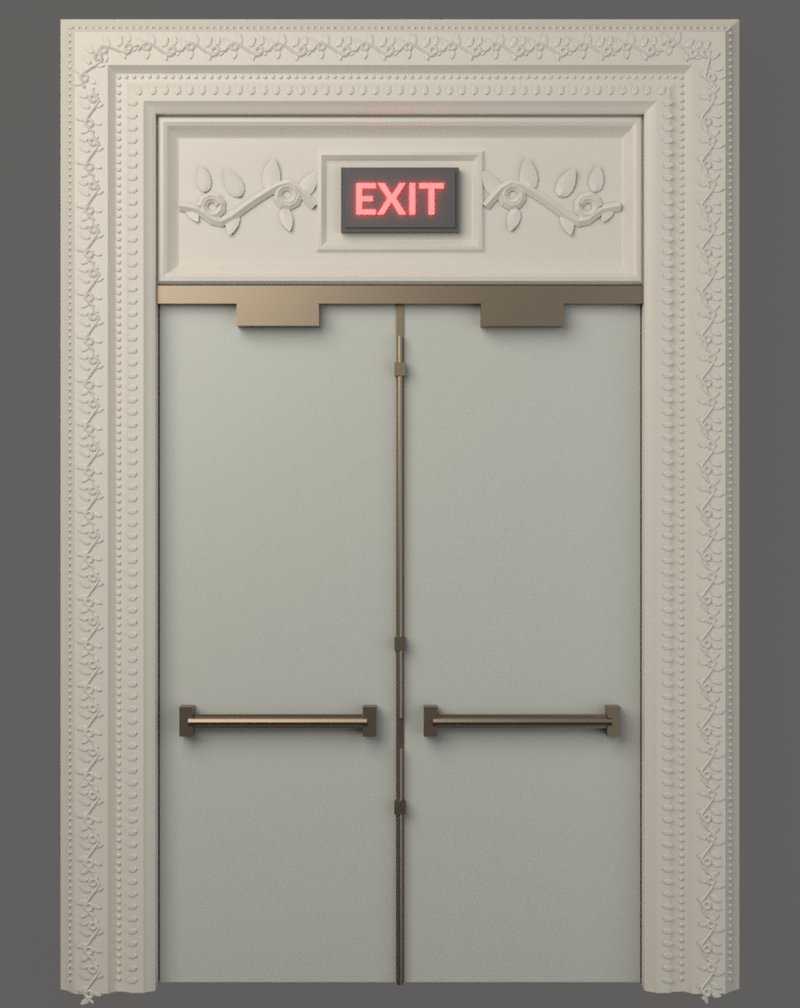 Revised exit door with the sign inside a taller frame