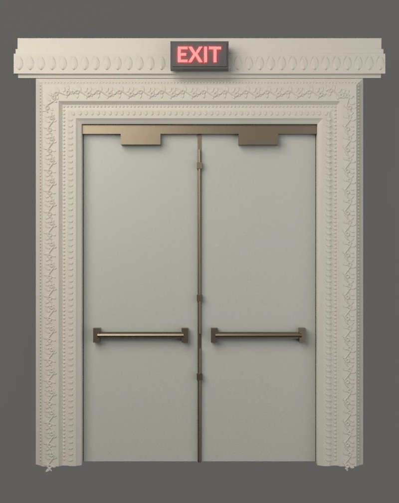 First exit door build with the sign mounted above the frame