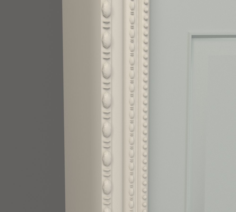 Close-up of the graduated bead mouldings on the frame