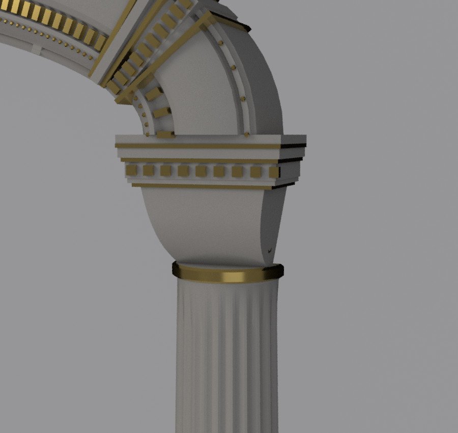 Second proscenium: fluted shaft, console and dentil impost