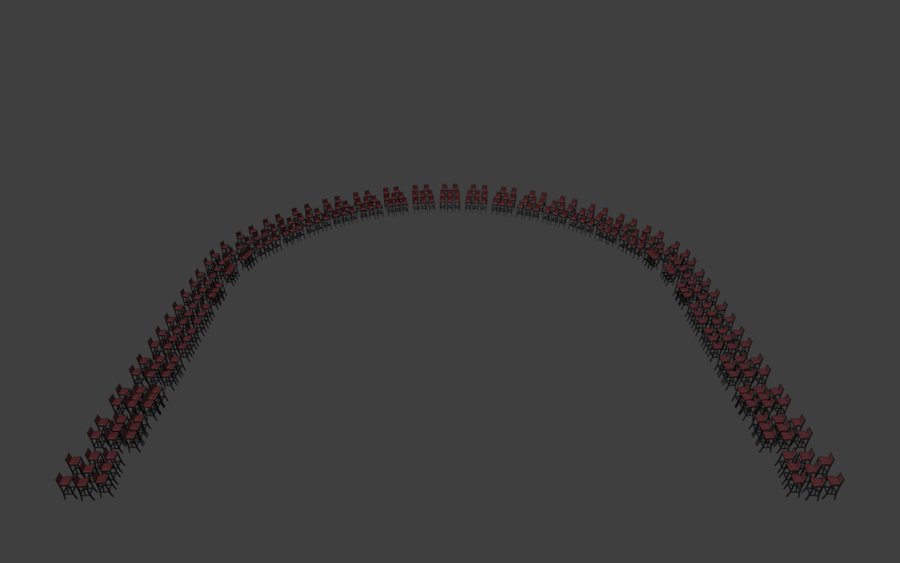 An arc of chairs following a tier