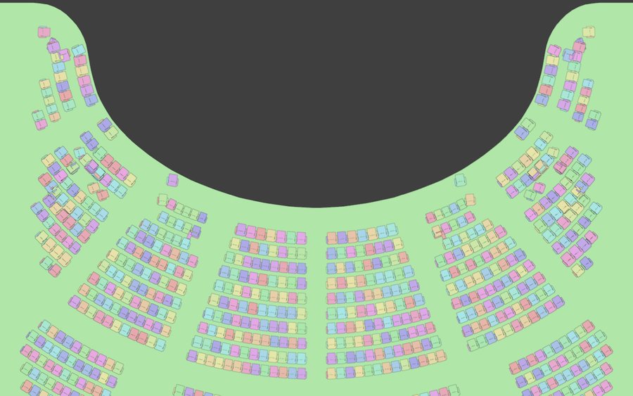 Top view of balcony seats coloured by block