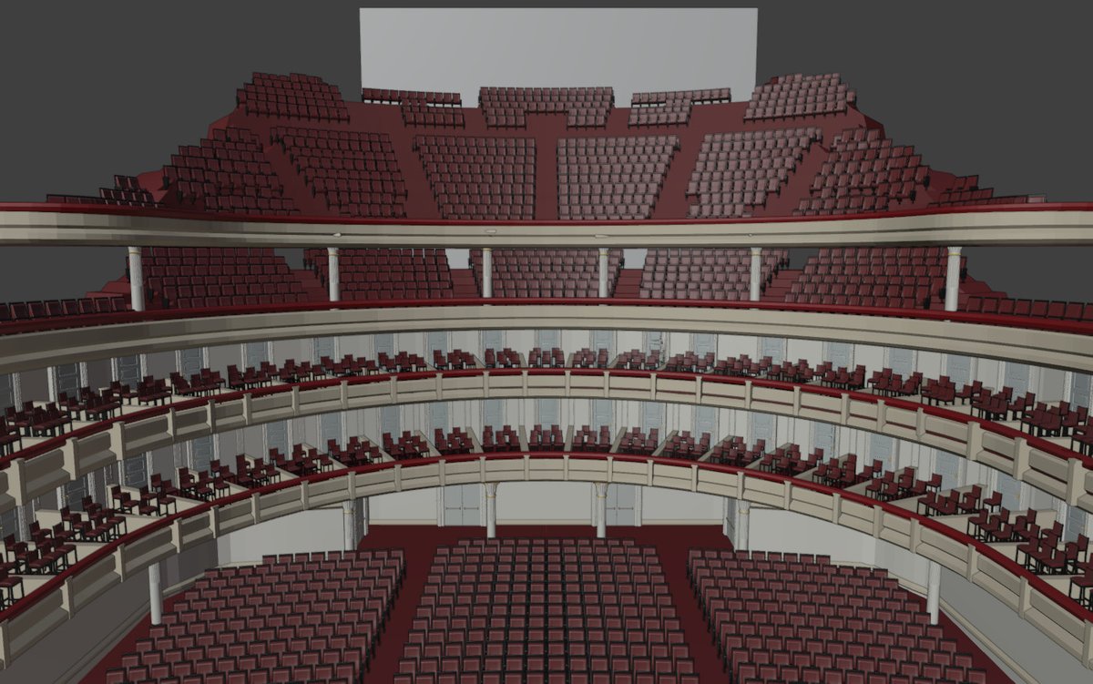 Hall view with tier parapets and seats
