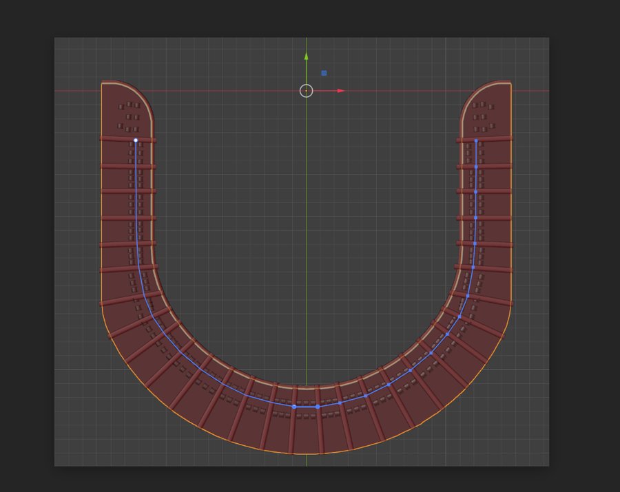 Blender top view of a U-shaped tier with a hand-drawn blue line