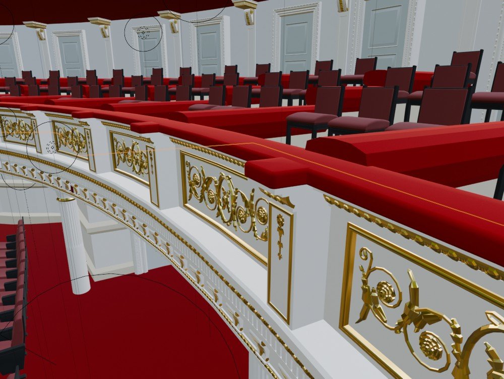Parapet with deep pilasters and velvet cushions