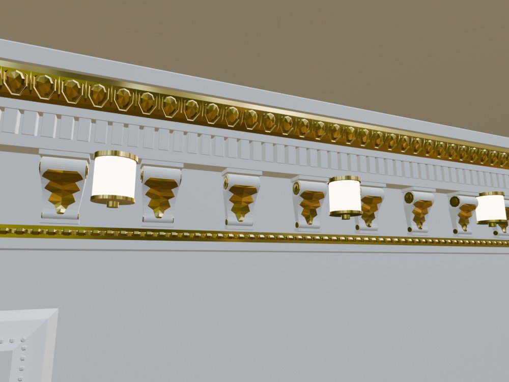 Generated cornice with lamps between brackets