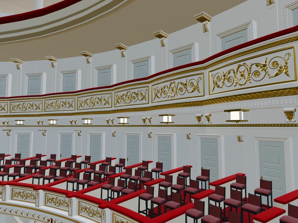 Generated second tier parapet with bowed panels and lamps