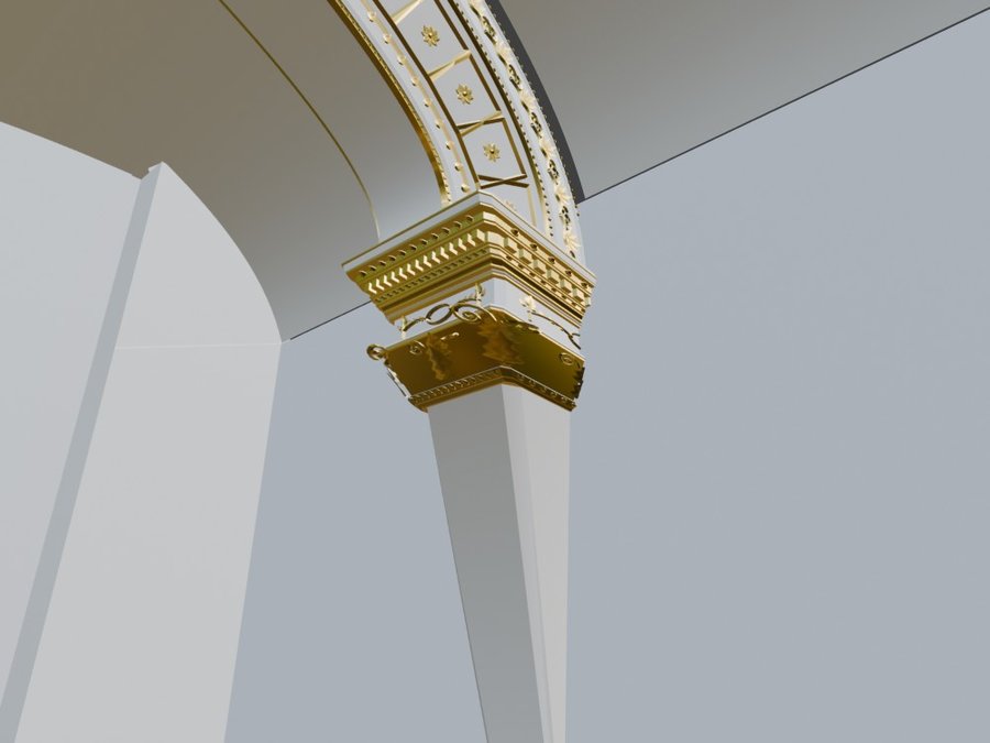 Arch end resting on a plain block