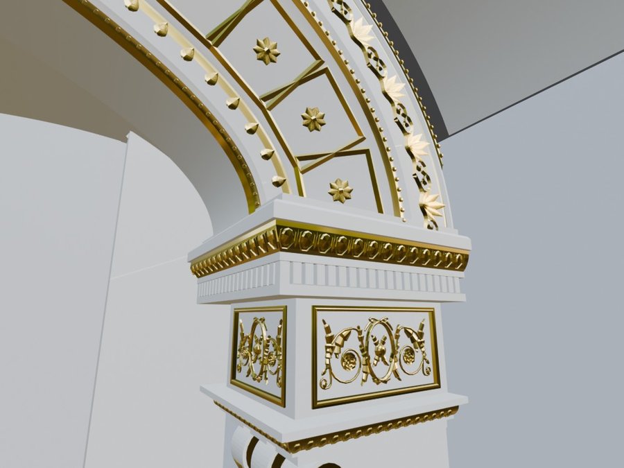 Corbel and coffered arch from below