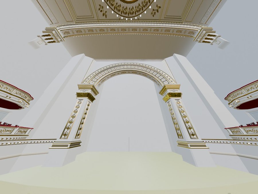 Stage ceiling with oval tray, LEDs and cornice
