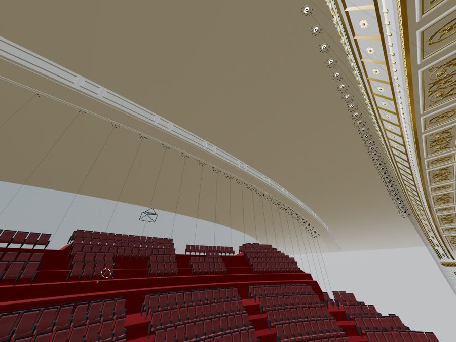 Balcony ceiling beam with a row of downlights